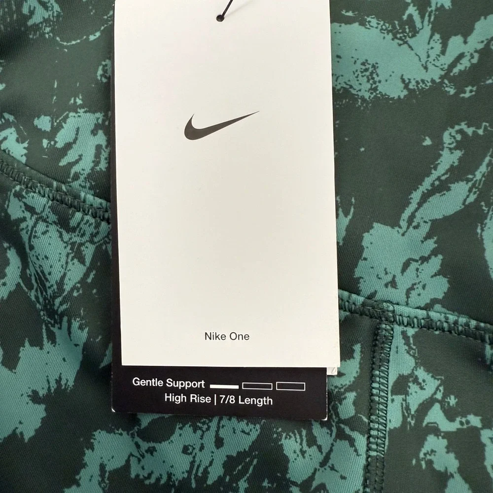 Nike One High-Waisted 7/8 Printed Leggings‎ Women's S Green FZ3229-338 NWT